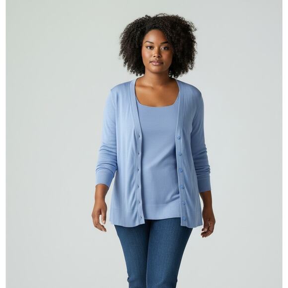 Coldwater Creek Sweaters - Coldwater Creek Cardigan Sweater Twin Set Womens 1X Blue Silk Cotton Knit Tank